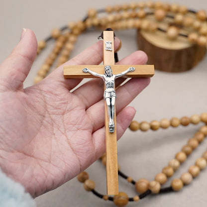 AMUSOUL 12mm Olive Wood Beads Fifteen Decade Praying Rosary of the Blessed