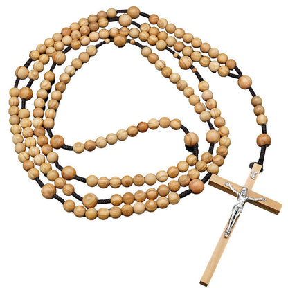 AMUSOUL 12mm Olive Wood Beads Fifteen Decade Praying Rosary of the Blessed