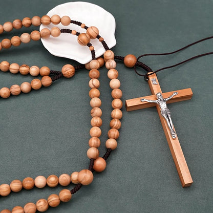 AMUSOUL 12mm Olive Wood Beads Fifteen Decade Praying Rosary of the Blessed