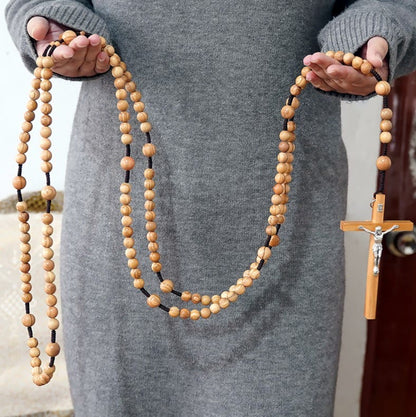 AMUSOUL 12mm Olive Wood Beads Fifteen Decade Praying Rosary of the Blessed