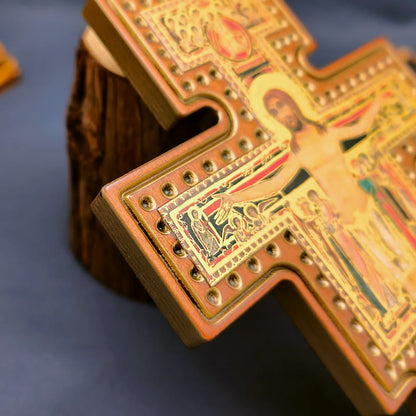 AMUSOUL  Damian Holy Water Font Station of the Cross Olive Wood Cross