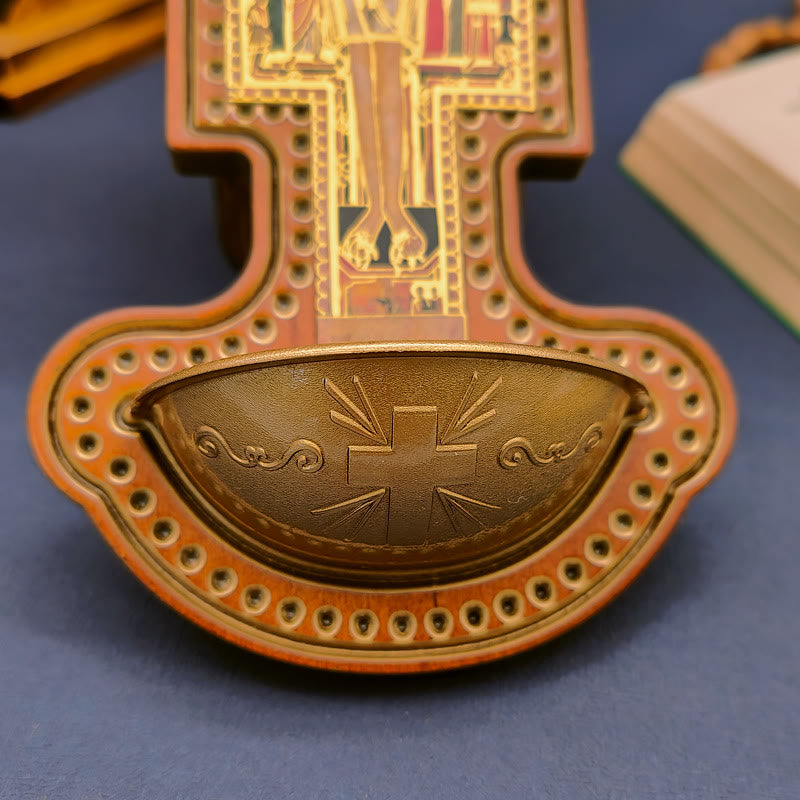 AMUSOUL  Damian Holy Water Font Station of the Cross Olive Wood Cross