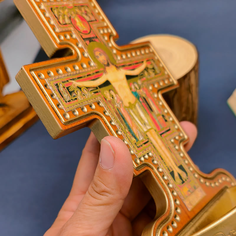 AMUSOUL  Damian Holy Water Font Station of the Cross Olive Wood Cross