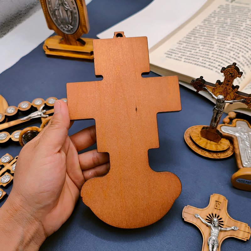 AMUSOUL  Damian Holy Water Font Station of the Cross Olive Wood Cross
