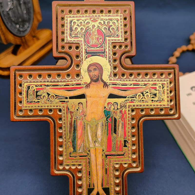 AMUSOUL  Damian Holy Water Font Station of the Cross Olive Wood Cross