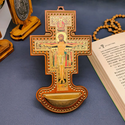 AMUSOUL  Damian Holy Water Font Station of the Cross Olive Wood Cross