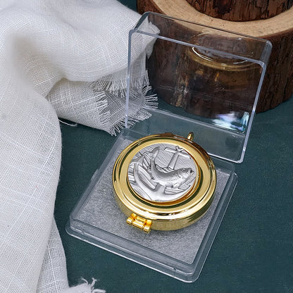 AMUSOUL  Gold-Plated Pyx with Fish and Anchor Design – Portable and Elegant Eucharistic Holder