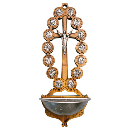 AMUSOUL  Damian Holy Water Font Olive Wood Station of the Cross