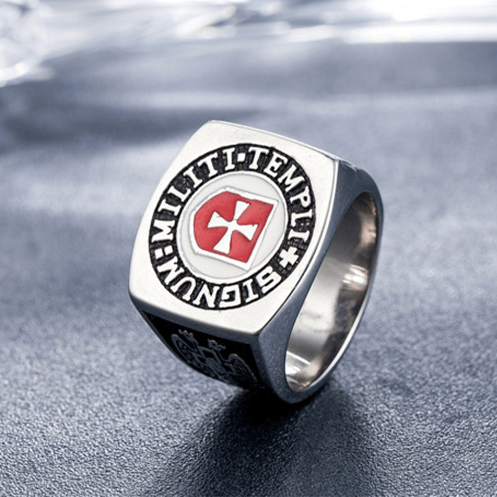 AMUSOUL  Retro Classic Style Knights Templar Faith Ring - Signum: Militi Templi