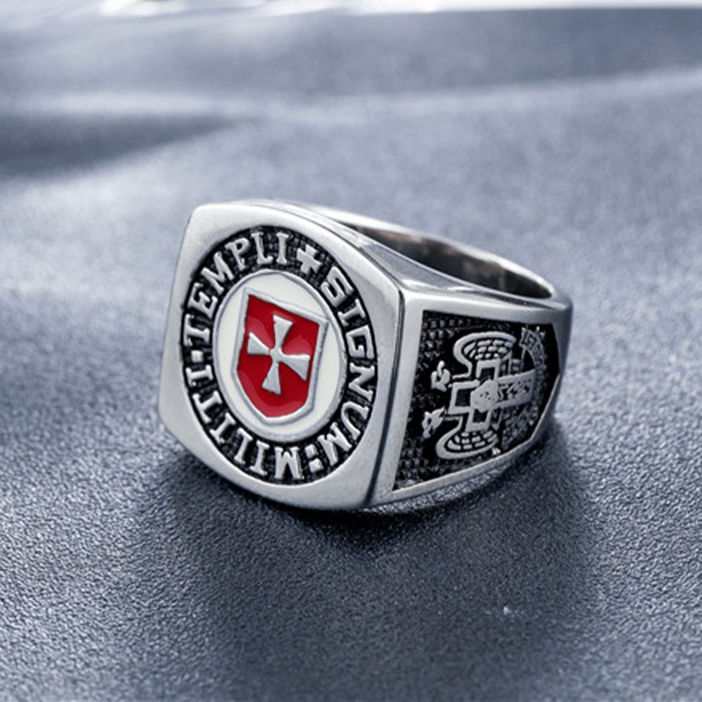 AMUSOUL  Retro Classic Style Knights Templar Faith Ring - Signum: Militi Templi