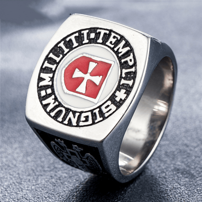 AMUSOUL  Retro Classic Style Knights Templar Faith Ring - Signum: Militi Templi