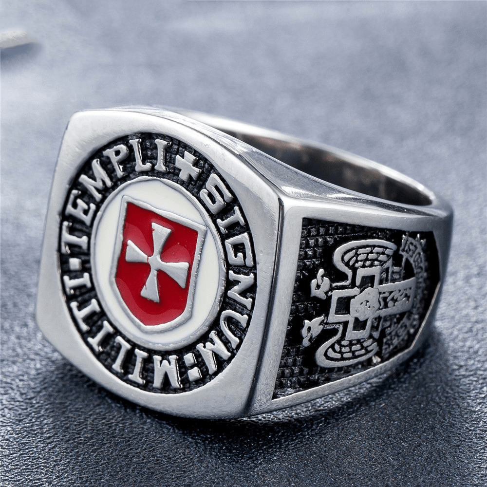 AMUSOUL  Retro Classic Style Knights Templar Faith Ring - Signum: Militi Templi