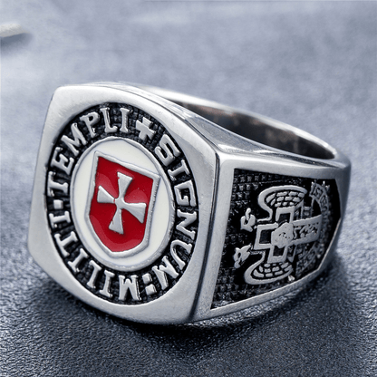 AMUSOUL  Retro Classic Style Knights Templar Faith Ring - Signum: Militi Templi