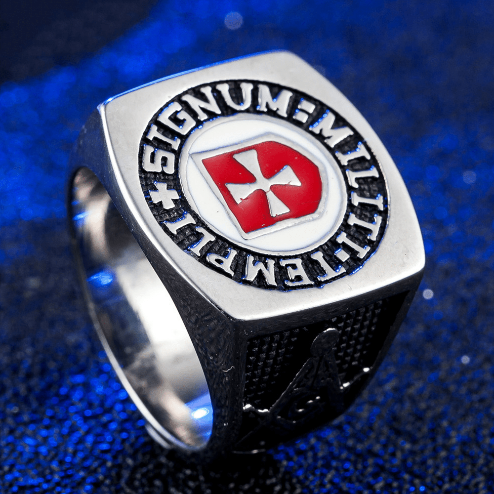 AMUSOUL  Retro Classic Style Knights Templar Faith Ring - Signum: Militi Templi