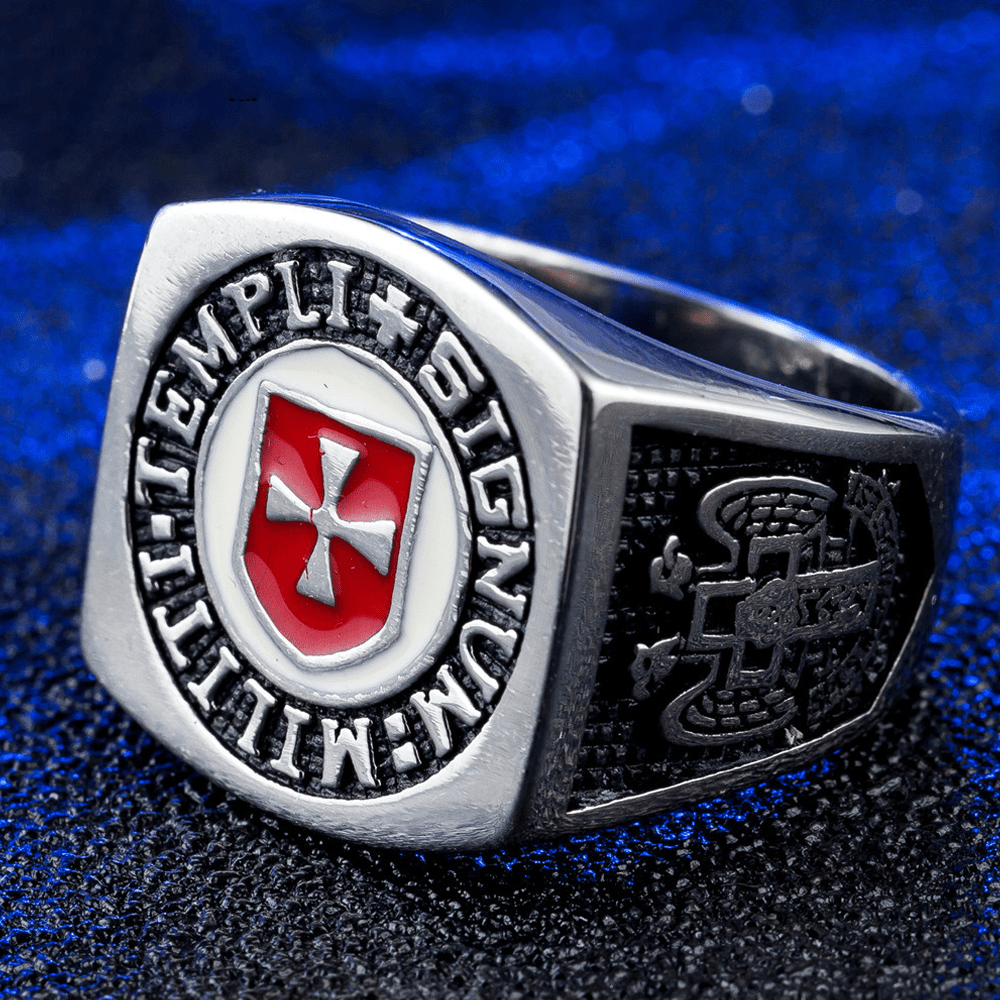 AMUSOUL  Retro Classic Style Knights Templar Faith Ring - Signum: Militi Templi