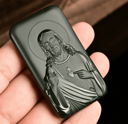 AMUSOUL  Exquisitely Carved Jade Jesus Amulet - A Discreet Emblem of Devotion and Tranquility