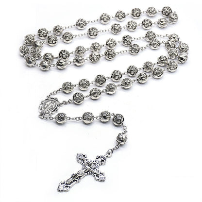 AMUSOUL Miraculous Medal & Crucifix of 10mm Rose Prayer Beads Rosary
