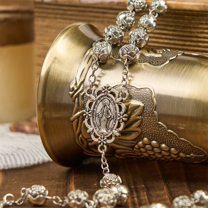 AMUSOUL Miraculous Medal & Crucifix of 10mm Rose Prayer Beads Rosary