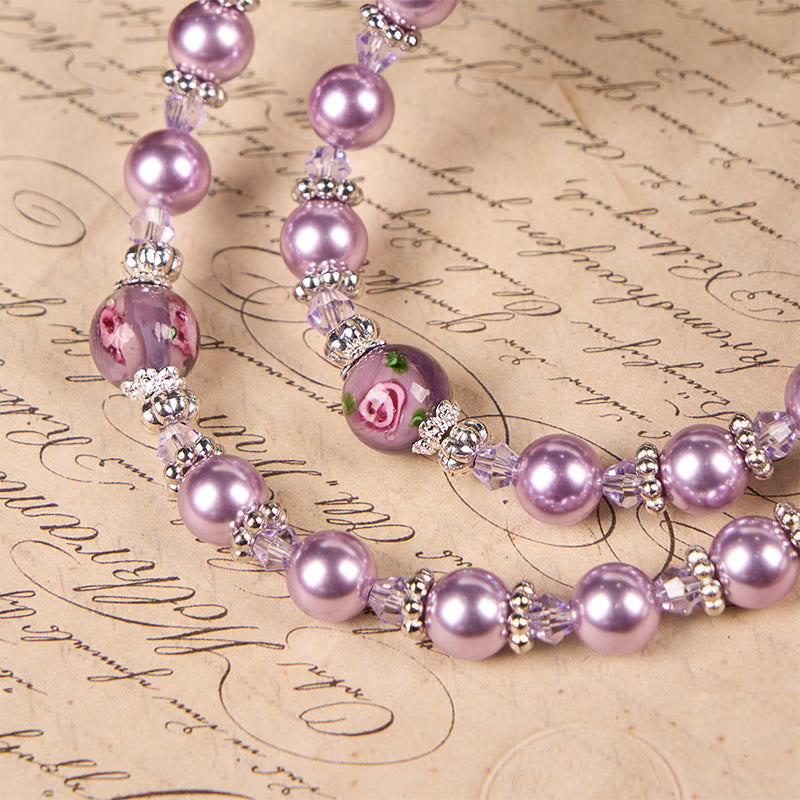 AMUSOUL  Miraculous Medal & Crucifix 8mm Purple Pearl & Crystal Handmade Rosary - Sacred Beads for Holy Prayer