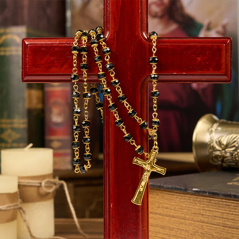 AMUSOUL Our Lady of Fatima & Crucifix of 6mm Crystal Prayer Beads Rosary