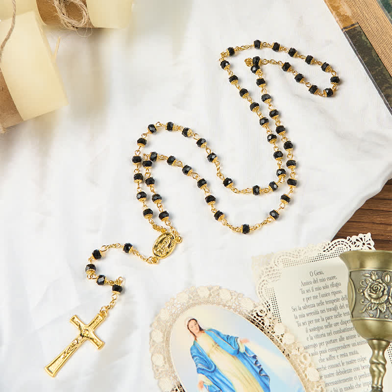AMUSOUL Our Lady of Fatima & Crucifix of 6mm Crystal Prayer Beads Rosary