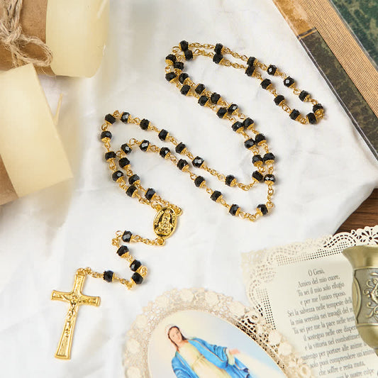 AMUSOUL Our Lady of Fatima & Crucifix of 6mm Crystal Prayer Beads Rosary