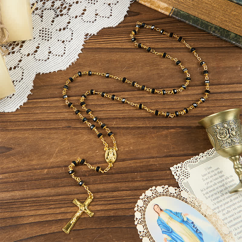 AMUSOUL Our Lady of Fatima & Crucifix of 6mm Crystal Prayer Beads Rosary
