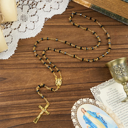 AMUSOUL Our Lady of Fatima & Crucifix of 6mm Crystal Prayer Beads Rosary