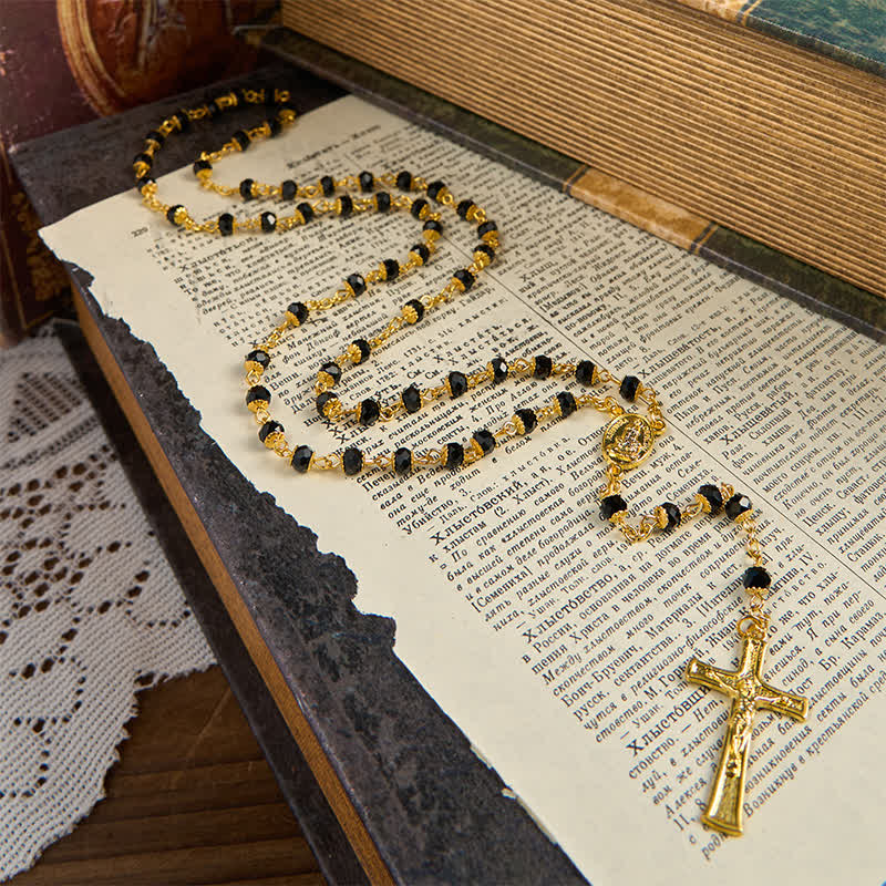 AMUSOUL Our Lady of Fatima & Crucifix of 6mm Crystal Prayer Beads Rosary
