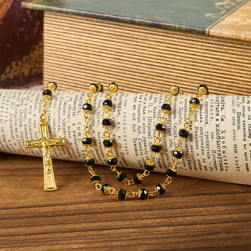 AMUSOUL Our Lady of Fatima & Crucifix of 6mm Crystal Prayer Beads Rosary