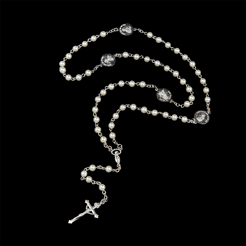 AMUSOUL Crucifix & Our Lady of 8mm Pearl Prayer Beads Rosary (3 Colors)