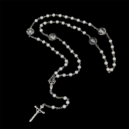 AMUSOUL Crucifix & Our Lady of 8mm Pearl Prayer Beads Rosary (3 Colors)