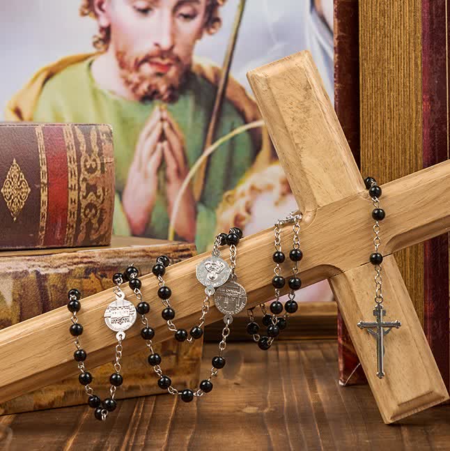 AMUSOUL Crucifix & Our Lady of 8mm Pearl Prayer Beads Rosary (3 Colors)