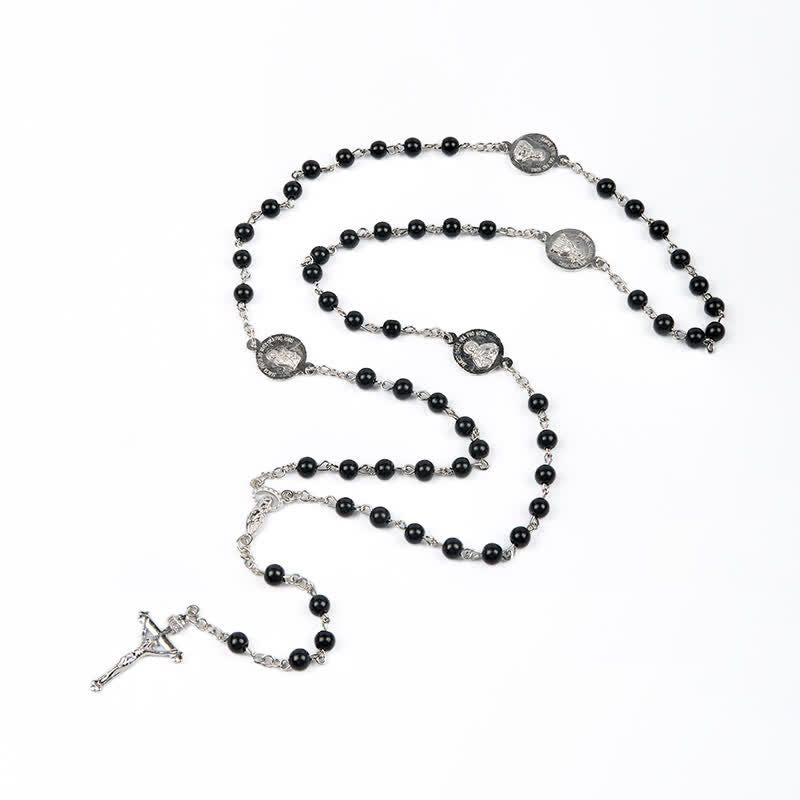 AMUSOUL Crucifix & Our Lady of 8mm Pearl Prayer Beads Rosary (3 Colors)