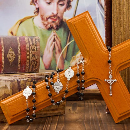 AMUSOUL Crucifix & Our Lady of 8mm Pearl Prayer Beads Rosary (3 Colors)