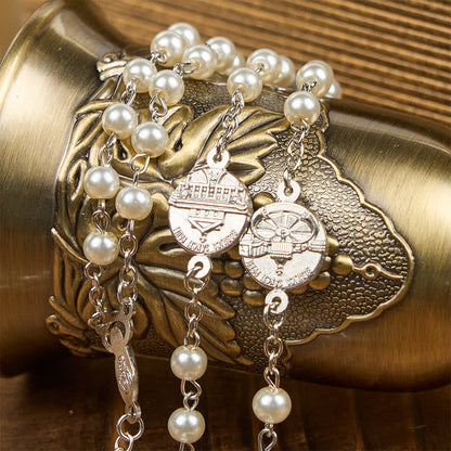 AMUSOUL Crucifix & Our Lady of 8mm Pearl Prayer Beads Rosary (3 Colors)