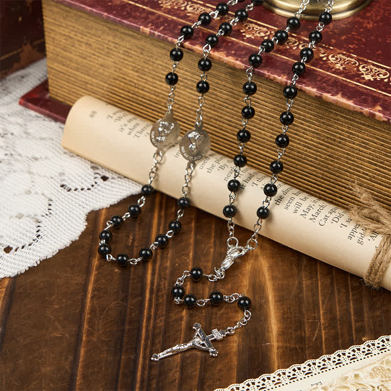 AMUSOUL Crucifix & Our Lady of 8mm Pearl Prayer Beads Rosary (3 Colors)