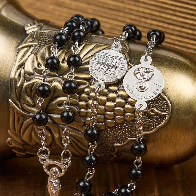 AMUSOUL Crucifix & Our Lady of 8mm Pearl Prayer Beads Rosary (3 Colors)