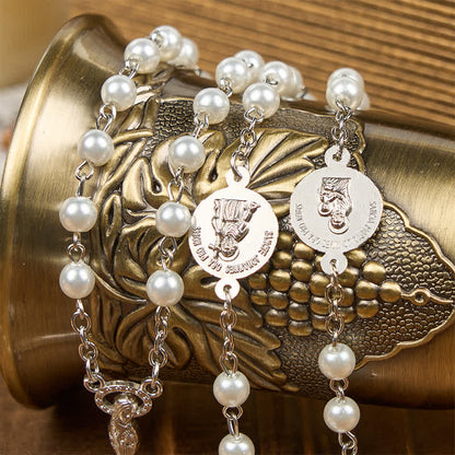 AMUSOUL Crucifix & Our Lady of 8mm Pearl Prayer Beads Rosary (3 Colors)