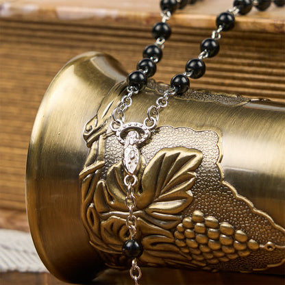 AMUSOUL Crucifix & Our Lady of 8mm Pearl Prayer Beads Rosary (3 Colors)