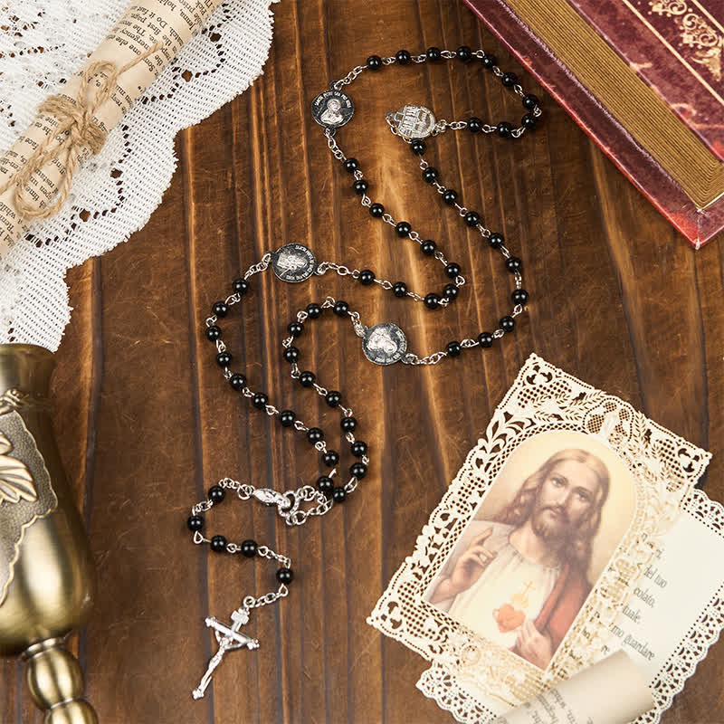 AMUSOUL Crucifix & Our Lady of 8mm Pearl Prayer Beads Rosary (3 Colors)