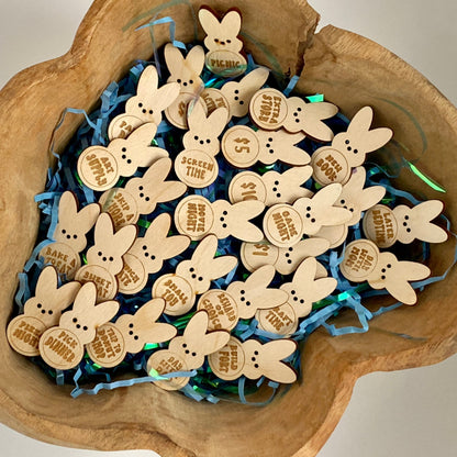 AMUSOUL  Easter Egg Filler - Engraved Bunny Shaped Easter Egg Filler Tokens with Activities