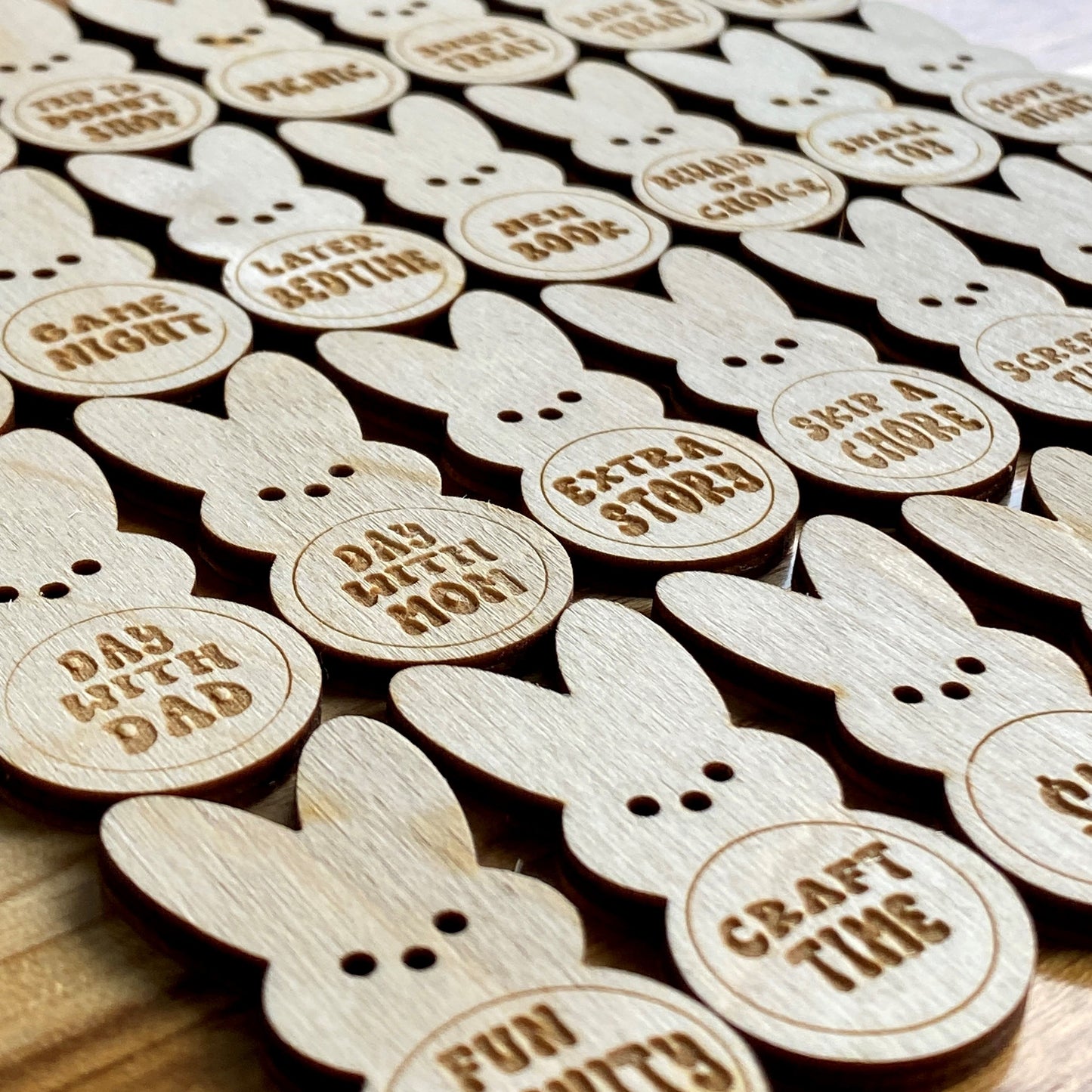 AMUSOUL  Easter Egg Filler - Engraved Bunny Shaped Easter Egg Filler Tokens with Activities