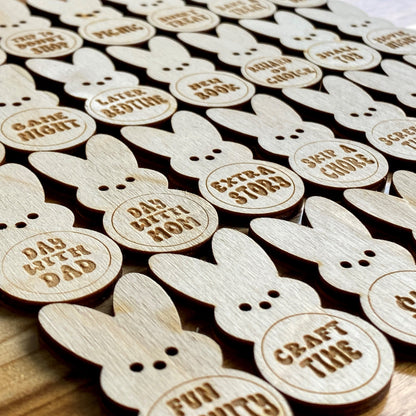 AMUSOUL  Easter Egg Filler - Engraved Bunny Shaped Easter Egg Filler Tokens with Activities