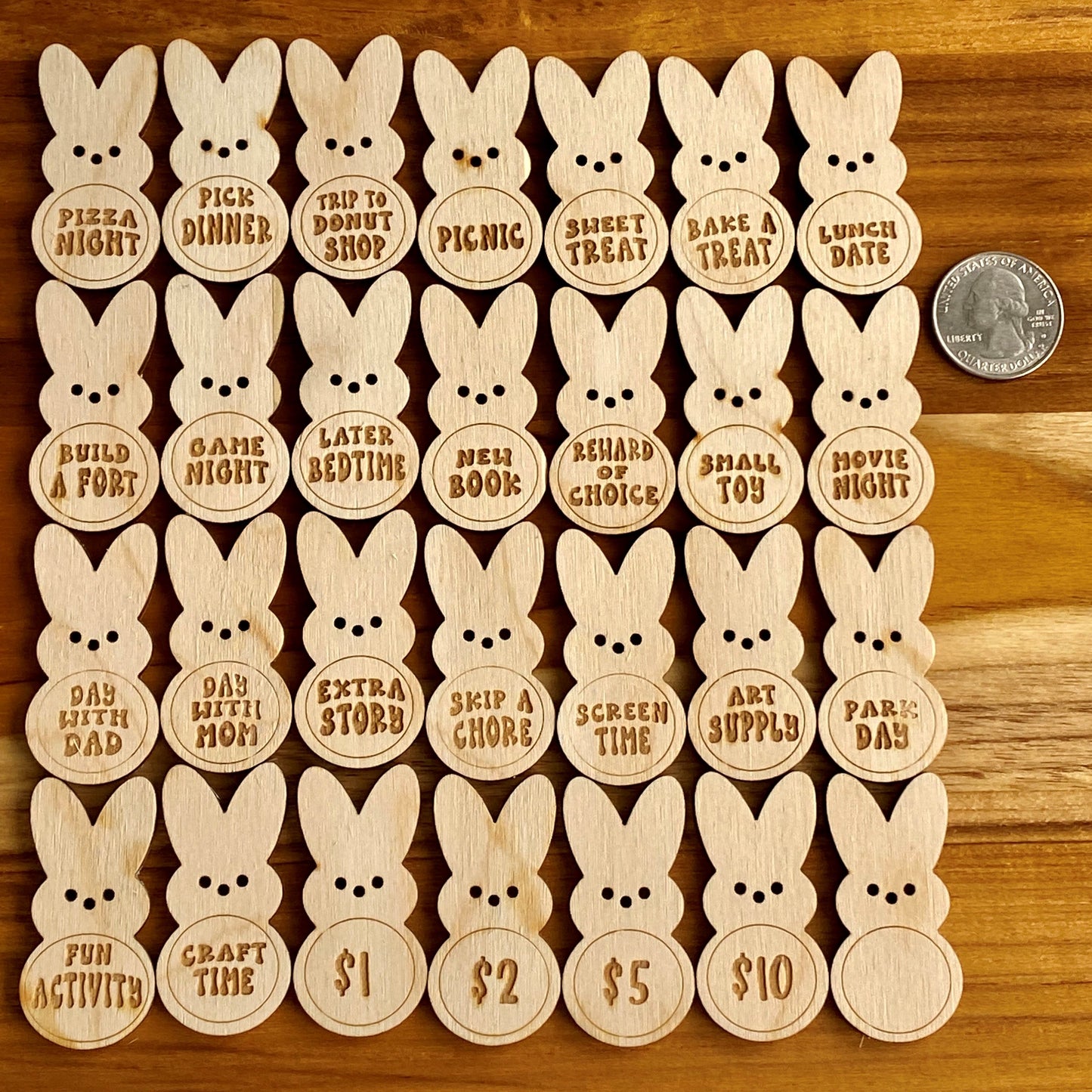 AMUSOUL  Easter Egg Filler - Engraved Bunny Shaped Easter Egg Filler Tokens with Activities