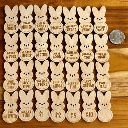 AMUSOUL  Easter Egg Filler - Engraved Bunny Shaped Easter Egg Filler Tokens with Activities