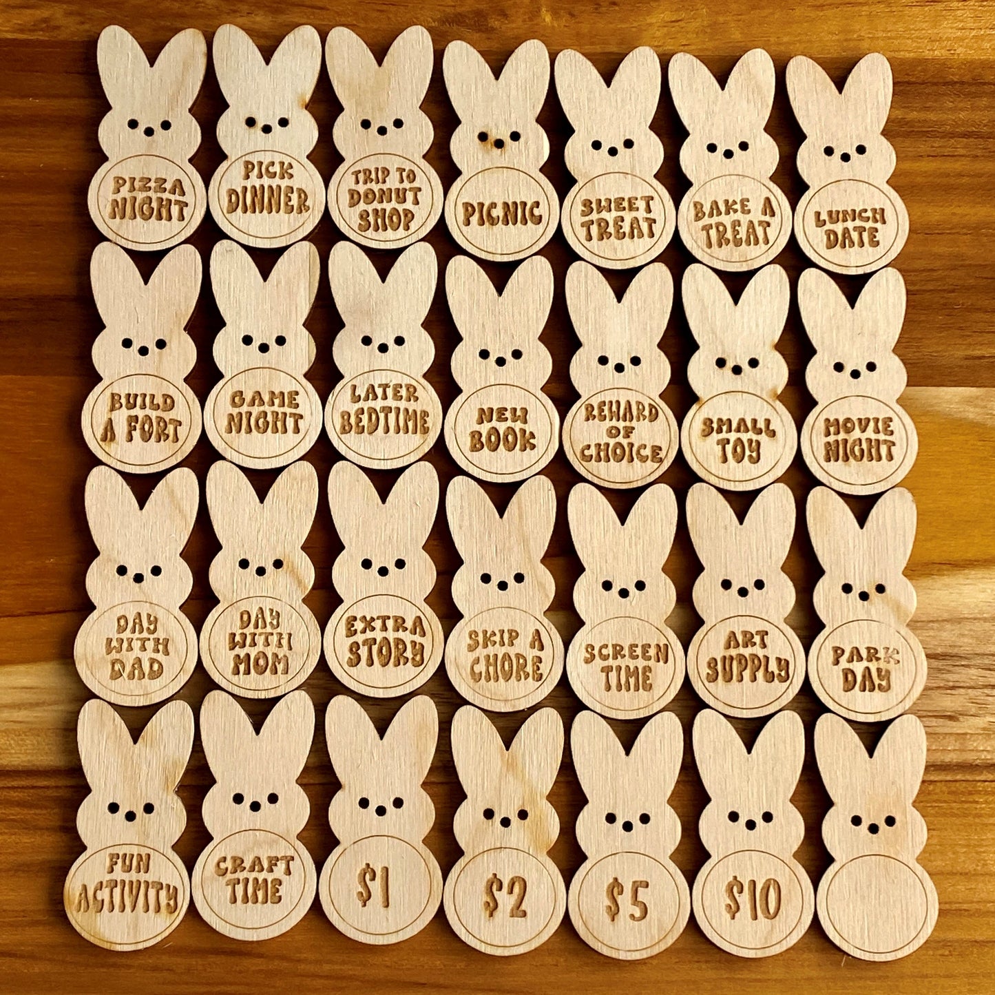 AMUSOUL  Easter Egg Filler - Engraved Bunny Shaped Easter Egg Filler Tokens with Activities