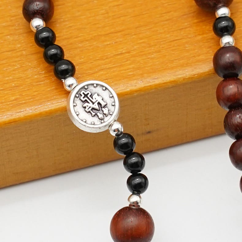 AMUSOUL  6mm Rosewood Three-circle Elastic Bracelet Divine Rosary Beads
