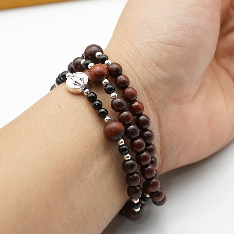 AMUSOUL  6mm Rosewood Three-circle Elastic Bracelet Divine Rosary Beads