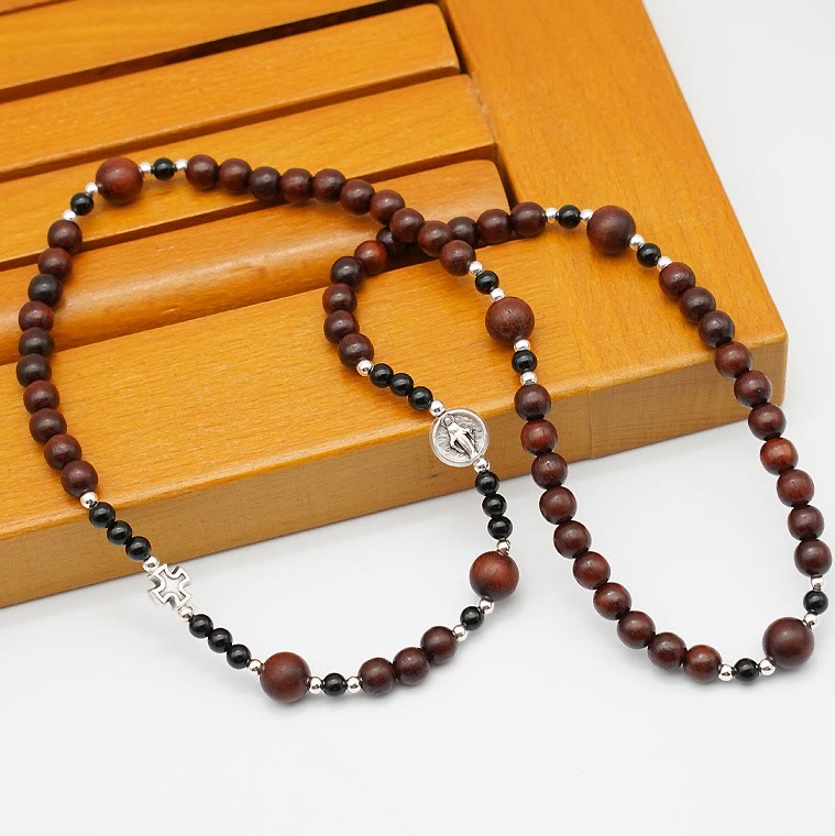 AMUSOUL  6mm Rosewood Three-circle Elastic Bracelet Divine Rosary Beads